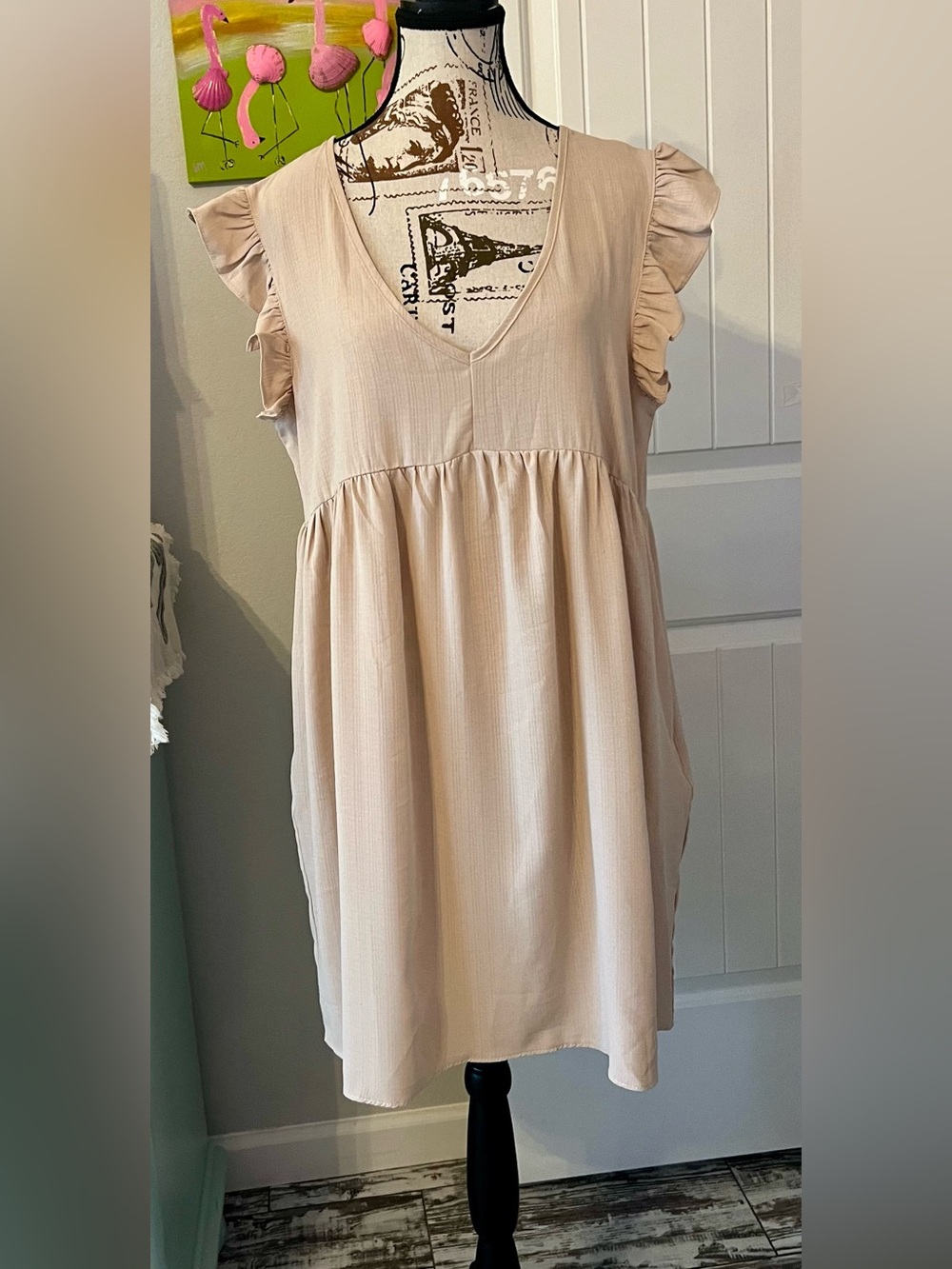 Umgee Blush Babydoll Dress Flutter Sleeve Boho Boutique Dress Large